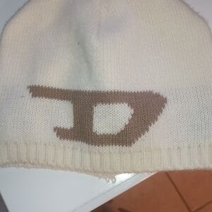Cream Beanie with Brown Logo